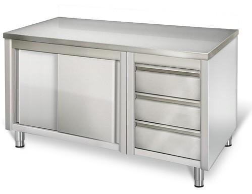 Armoire inox sur pieds 140x70cm - tiroirs à droite_0