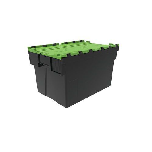 BAC 600X400X365 - PP RECYCLÉ NOIR / COUVERCLE PP VERT 63L - LOADHOG