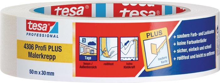 Bande de crêpon de peintre 4306 Profi PLUS légèrement crêpé beige clair longueur 50 m largeur 30 mm rouleau TESA_0