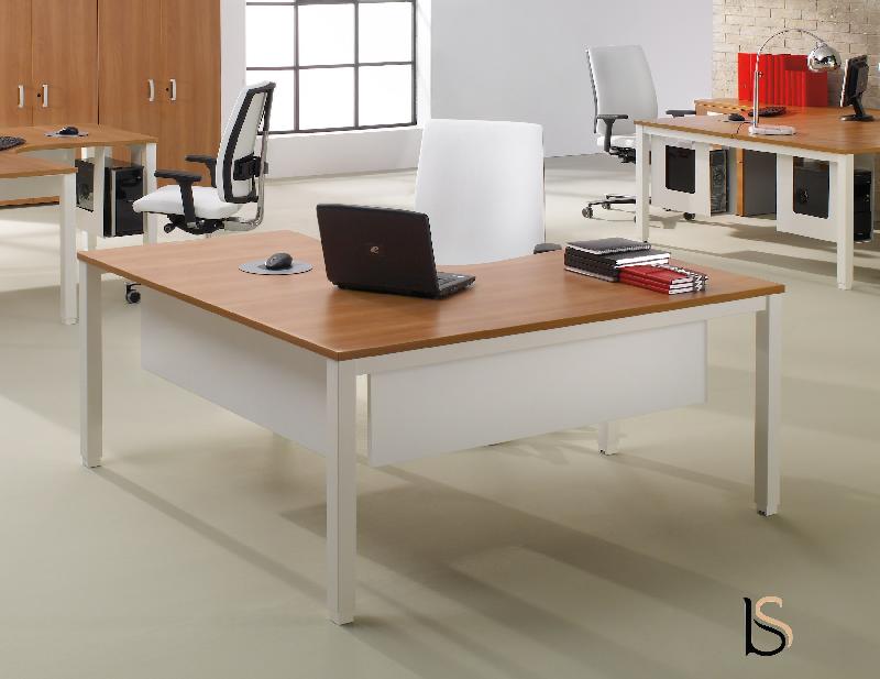 Bureau d'angle 90° Tempo- Mobel Linea. - Argent Ral 9006, Blanc, Oui, 180 x 180 cm_0