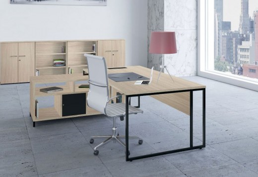 Bureau de direction sur crédence STRICTO 180 - Référence 4951 BM B - Fabrication française avec piétements design et meuble de service intégré_0
