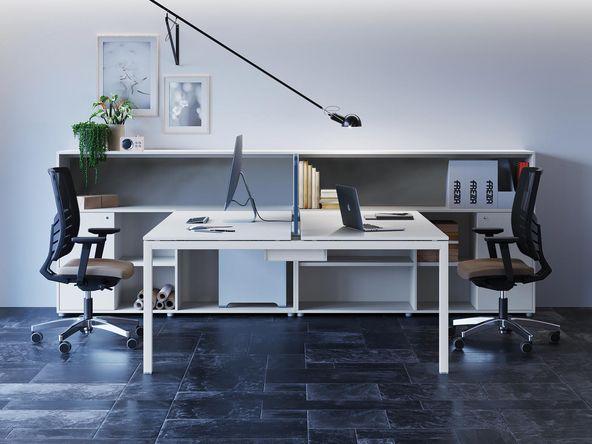 Bureau bench 2 personnes sur armoire mi-haute Pop Easy pratique et fonctionnel_0