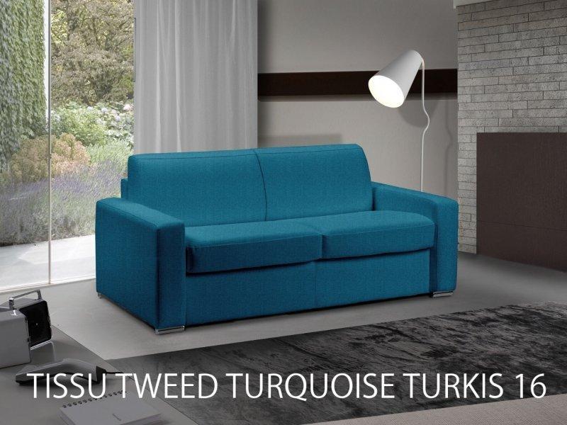Canapé-lit MASTER EXPRESS - Matelas 18 cm - Sommier lattes Renatonisi - XXL 180 cm - Tweed bleu_0