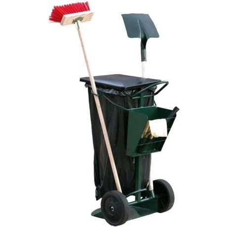 Chariot d'entretien de voirie - Pour sacs poubelles de 150 litres - Poignée ergonomique - Supports outils - Roues Ø 30 cm - Structure soudée en métal_0