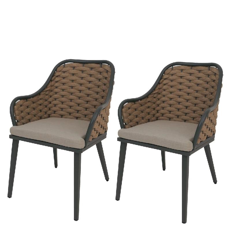 Décoshop26 - Lot de 2 chaises de jardin design avec corde tressée coussin beige structure aluminium 04_0009590 - beige aluminium 3000267557825_0