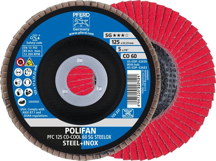 Disque à lamelles PFERD POLIFAN CO-COOL SG STEELOX - Ø 125 mm - Grain 60 - Conique - INOX - Céramique auto-affûtant_0