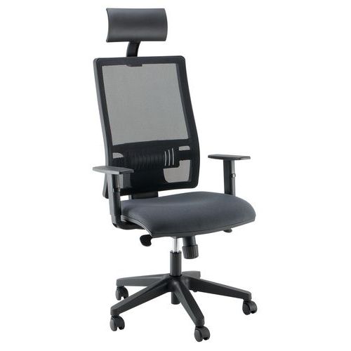 FAUTEUIL OFFICE AVEC TÊTIÈRE PIÈTEMENT NOIR ASSISE GRISE - MANUTAN EXPERT