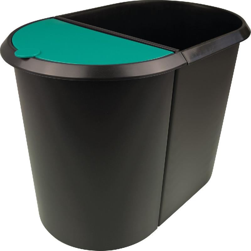 Helit Corbeille à papier Duo-System, ovale, PE, noir/vert - H6103994_0