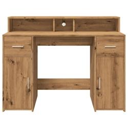 Helloshop26 - Bureau table poste de travail meuble d'ordinateur informatique étude avec lumières LED chêne artisanal bois 02_0023413 - 3000214310916_0
