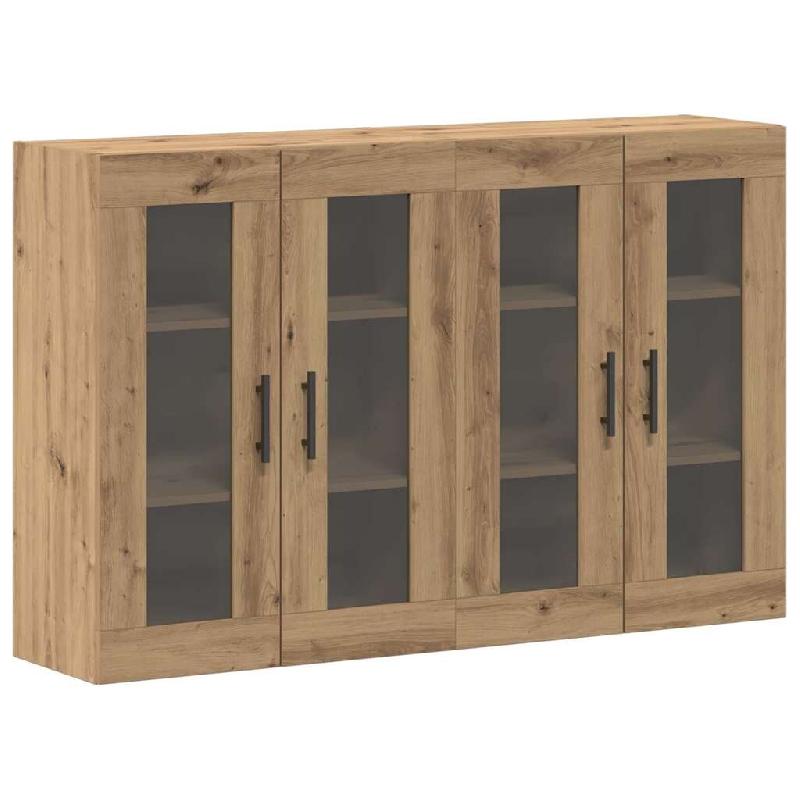 Helloshop26 - Lot de 2 armoires murales rustiques chêne artisan 69,5 x 34 x 90 cm avec portes en verre élégant en bois d'ingénierie 02_0056059 - v_0