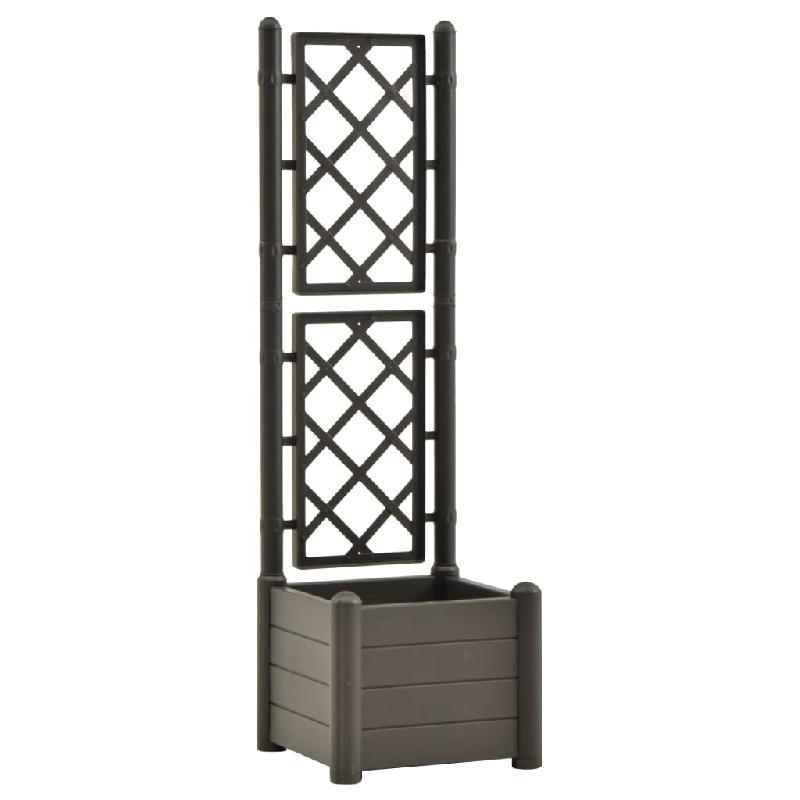Jardinière avec treillis - 43 x 43 x 142 cm - PP jardin plantes fleurs - Anthracite - 30L - Résistance UV et gel_0