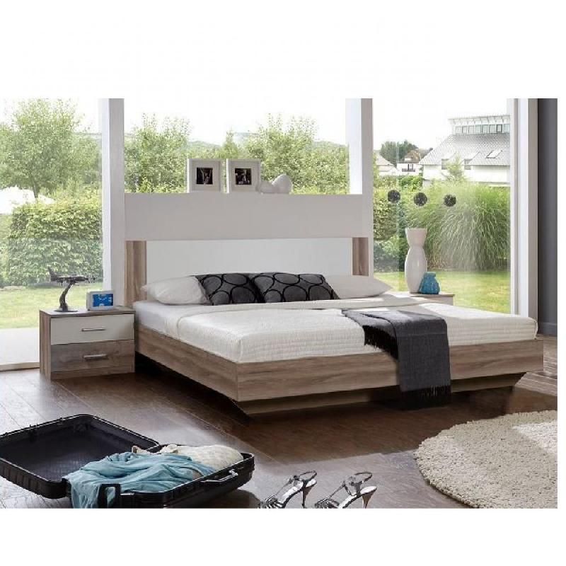 Lit design EVA - Couchage 140 x 200 cm - Chêne châtaigne et rechampis blanc_0