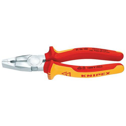 PINCE 190MM AVEC TRANCHANT - GAINE BI-MATIÈRE - CHROMÉE ISOLÉE 1000V - KNIPEX