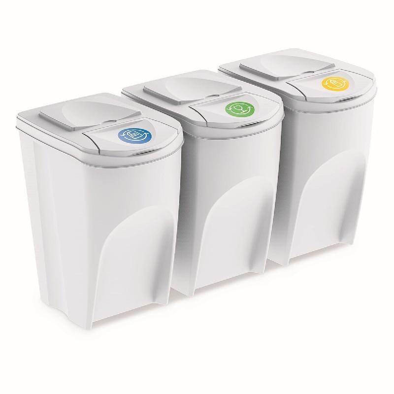Prosperplast - Jeu de 3 poubelles de recyclage 105L Sortibox en plastique de couleur blanche - blanc plastique ZA1277_0