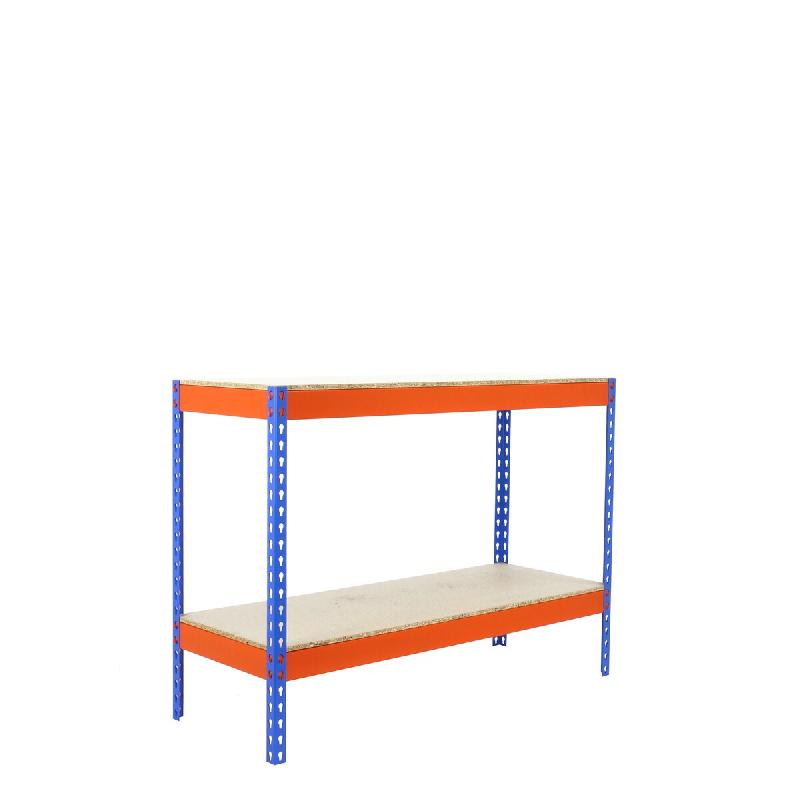 SimonRack Rayonnage industriel, 900x1200x450 mm, 400 kg au point de flexion, 2 étagères bois, rayonnage garage, Bleu/Orange/Bois- Ecoforte - orange_0