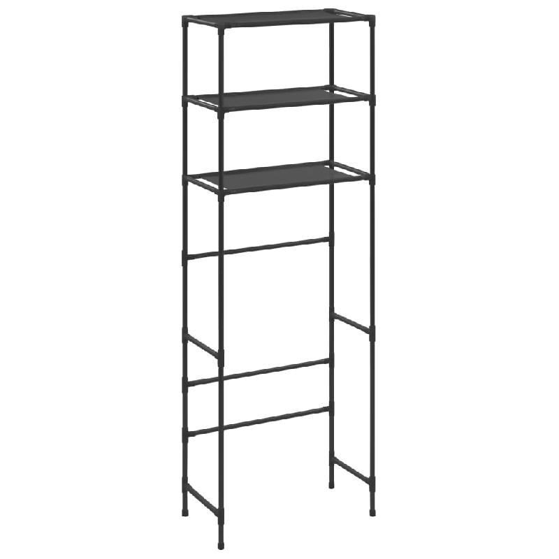 Support de rangement de toilette à 3 niveaux - 53 x 28 x 169 cm - Noir - Cadre en acier inoxydable avec dispositif de fixation murale 02_0005463_0