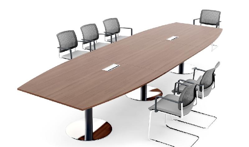 Table de réunion forme tonneau avec base chromée Ogi - MDD. - 200, Noir, Noyer_0