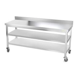 Table de travail en inox 1800 x 600 mm adossée avec 2 étagères sur roulettes PREMIUM / GOLDINOX - inox 3701770801770_0