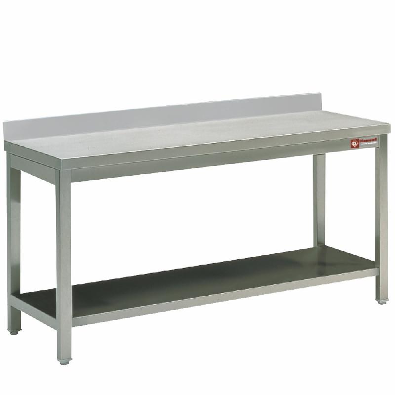 Table de travail inox avec étagère + dosseret profondeur 700 mm gamme standard line 2000x700xh880/900 tables inox avec tablette inferieure soudées - TL2071A_0
