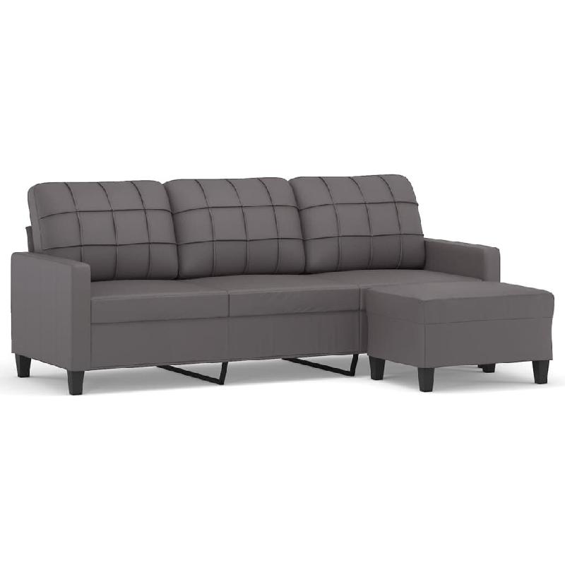 VidaXL Canapé à 3 places avec repose-pieds Gris 180 cm Similicuir Modèle Vega Executive Prime - 3201016_0
