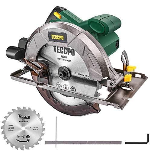 TECCPO Professional - Scie Circulaire Électrique 1200W, 5800 tr/min - Légère, Angle de Coupe 45°-90°, Lame 185mm Carbure_0