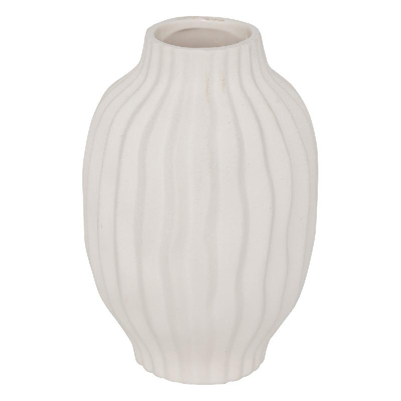 Atmosphera Vase haut strié en céramique texturée Blanc mat D. 15 x H. 22 cm - blanc 3560233009647_0
