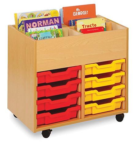 Bac sur roulettes - 4 cases + 8 bacs PVC - Structure mélaminée non feu M3 - Garantie 10 ans_0