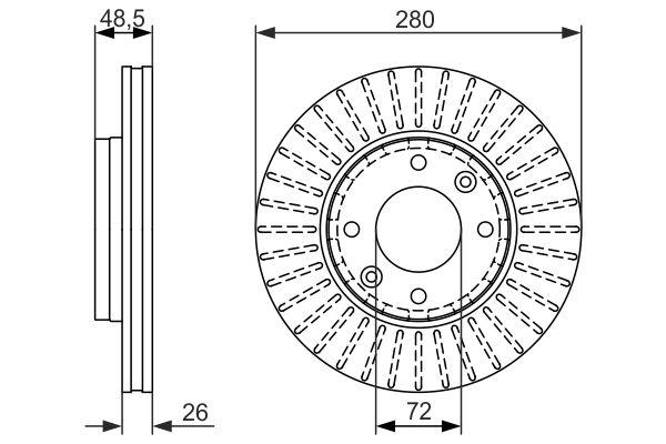 Disque de frein Bosch 0986479353 - ventilé - boîte de 2 disques - avant - 4 trous - 26mm_0