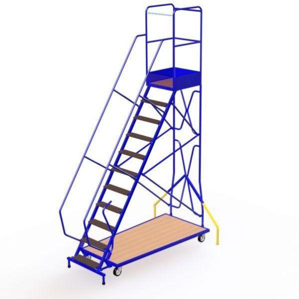 Escabeau mobile Rolléco - 11 marches - stabilisateurs automatiques et structure en acier jusqu'à 150 kg_0