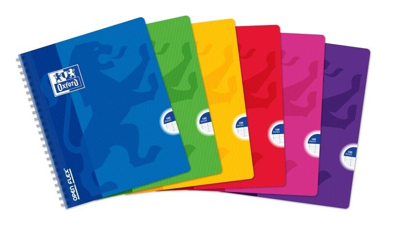 Oxford Lot de 5 Cahier Openflex rel. Intégrale 17x22, 100p./50 feuilles 90g/m², Séyès, coloris assortis (6) - 3020120013992_0