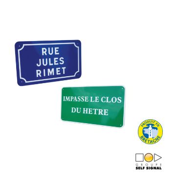 Plaques de rue plates en aluminium - angles arrondis - dimensions 450x250 mm ou 500x300 mm - RAL 1015 ou 5002_0