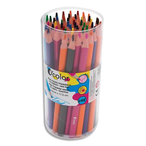 POT DE 48 MAXI CRAYONS DE COULEURS O'COLOR EN RESINE TRIANGULAIRE - DIAMETRE 10MM, MINE 4MM - ASSORTIS