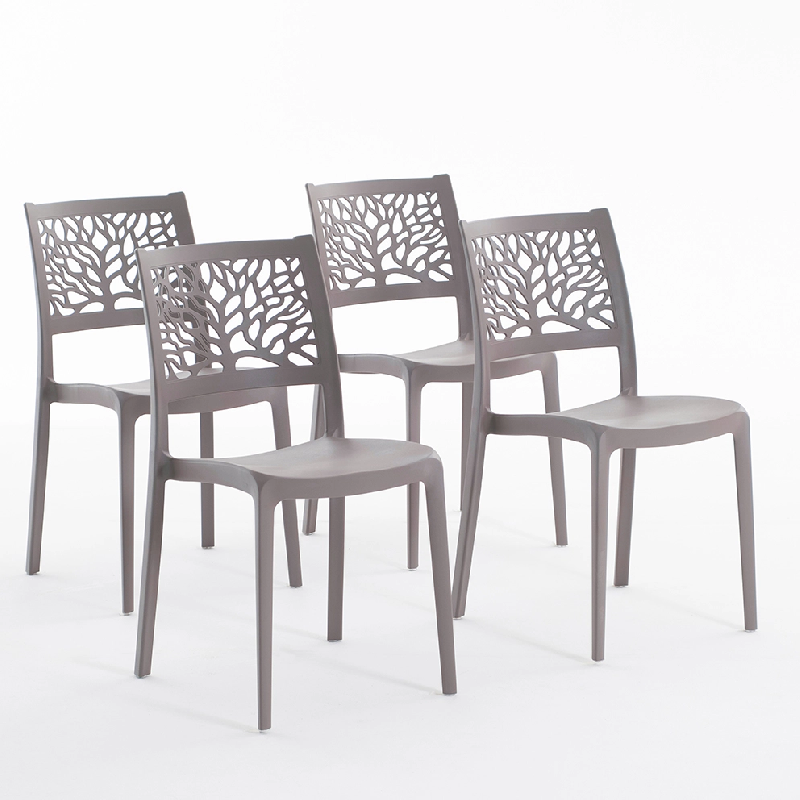 RATTATAN Set 4 Chaises en polypropylène avec fibre de verre empilables pour extérieur et jardin, bar et restaurant, cuisine deign moderne - FLORA -_0