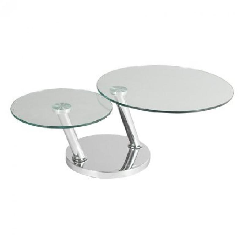 TABLE BASSE OPTION À DOUBLES PLATEAUX PIVOTANTS EN VERRE TREMPÉ ET PIED EN ACIER CHROME_0