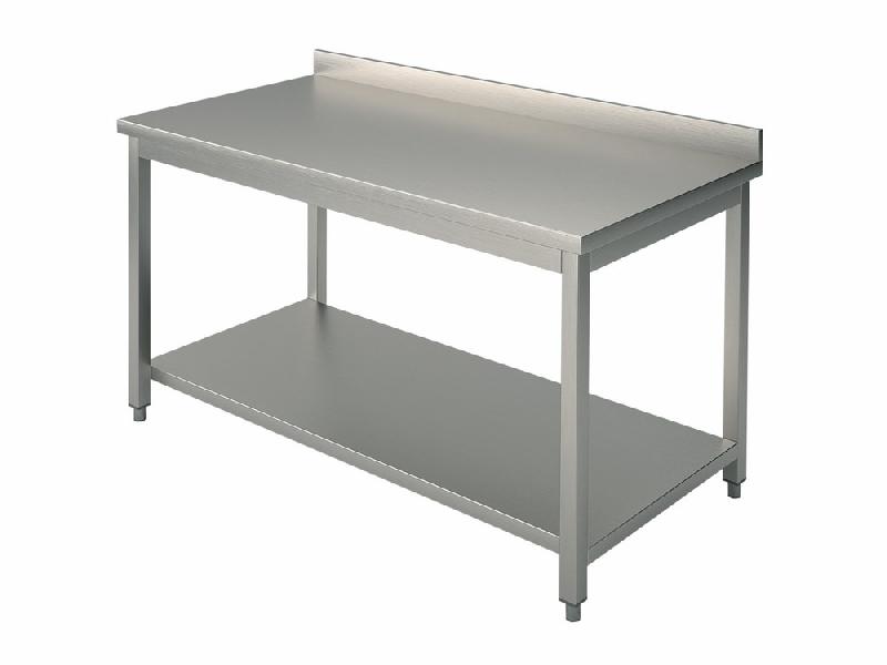 Table inox de travail avec étagère, avec dosseret, 600x600 mm - HCA0018_0