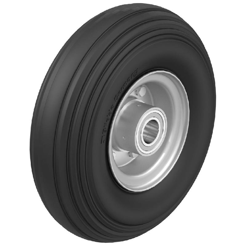 Roue 250x85mm avec pneu en caoutchouc plein, jante en acier pressé, roulement à billes de 25mm 3_0