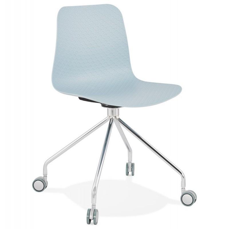 Chaise de bureau Sammy - 80 cm - Bleu & Argent - Paris Prix - Rotation 360° et roulettes_0