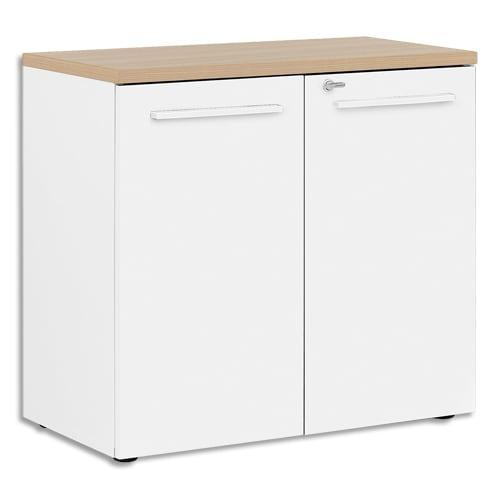 Gautier office rangement bas 2 portes yes façade blanche et dessus chêne - dim : l80 x h74 x p42 cm_0