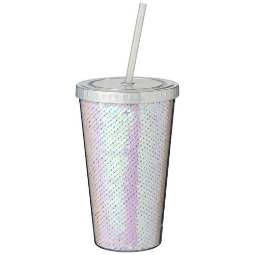 Gobelet à paillettes en acrylique 470 ml - Festus 10059600 - double paroi avec paille_0