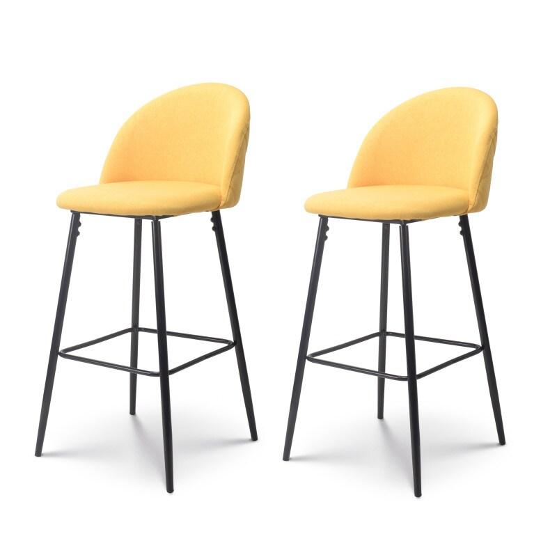 Kosmi Lot de 2 Chaises de Bar Design Moderne avec Dossier – Tabouret Haut en Tissu Jaune et Pieds Métal Noir – Hauteur 76 cm - jaune métal 37603_0