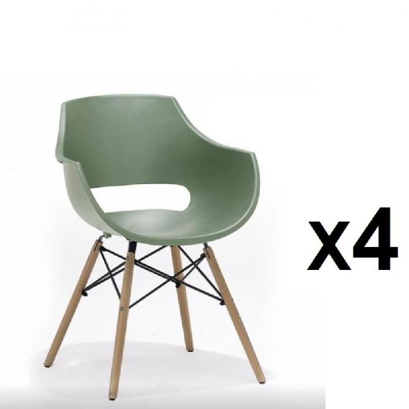 LOT DE 4 CHAISES SCANDINAVE REMO COQUE VERTE PIÉTEMENT HÊTRE NATUREL_0