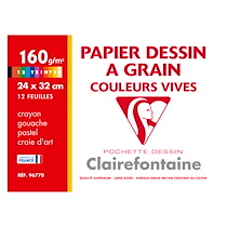 POCHETTE 12 FEUILLES PAPIER DESSIN ETIVAL COLOR COULEURS VIVES A4+ CLAIREFONTAINE À GRAIN 160 G