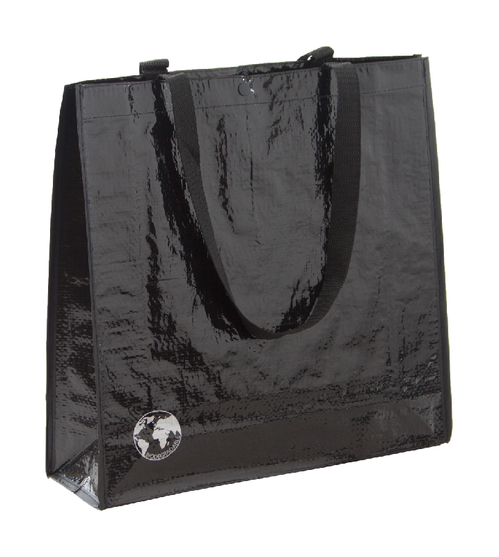 Sac shopping biodégradable - fermeture à pression - PP tissé 120 g/m² - noir - 60 g_0