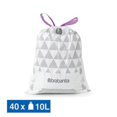 Sacs poubelle déchets courants Brabantia poignées coulissantes blancs 10 L, lot de 40_0