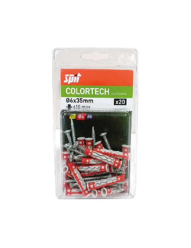 BLISTER DE 20 CHEVILLES BI-MATIÈRE COLORTECH 6X35 AVEC VIS - SPIT - 569246