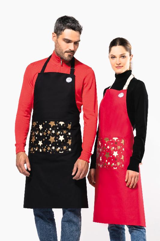 Tablier de Noël adulte - Origine France Garantie - Kariban - Réf : K8008 - 100% coton avec poche motifs étoiles_0