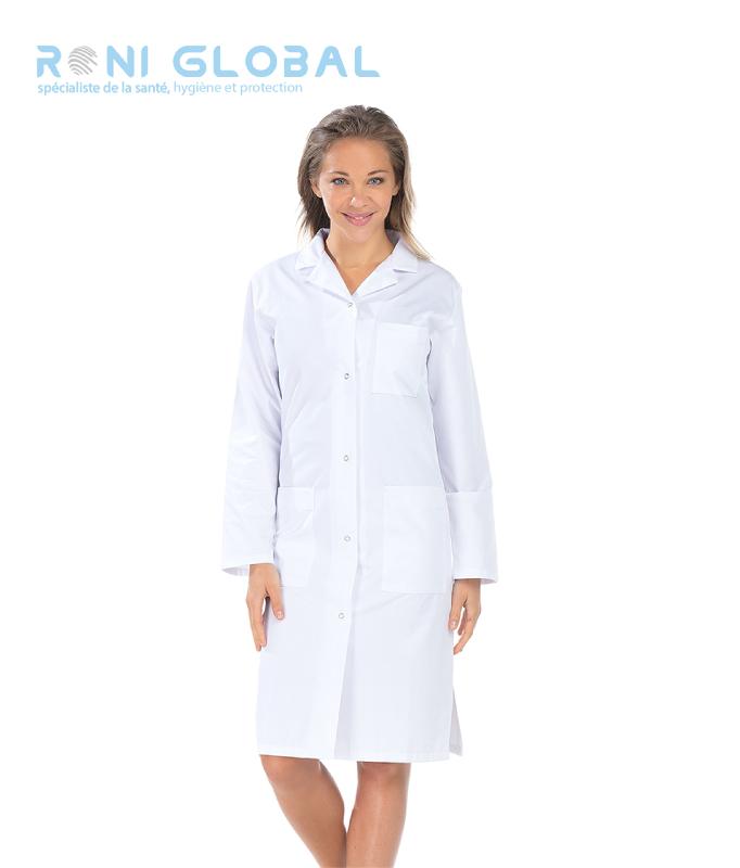 Blouse longue de travail femme blanche - Manches longues, ceinture et 3 poches - ARIANE REMI CONFECTION_0