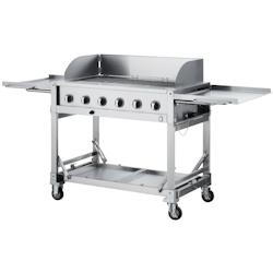 METRO PROFESSIONAL - Barbecue à gaz en acier inoxydable, 6 brûleurs, 24 kW, 3 grilles, pliable et roulant - 108.5 x 65 x 260 cm, argent_0