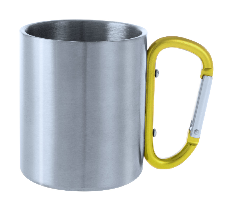 Mug en acier inoxydable - attache mousqueton - 200 ml - couleur jaune_0