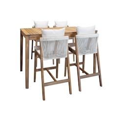 Now's Home - Ensemble De Jardin Table Haute+4chaises De Bar En Acacia /coussin Fidji - 3256390251431_0